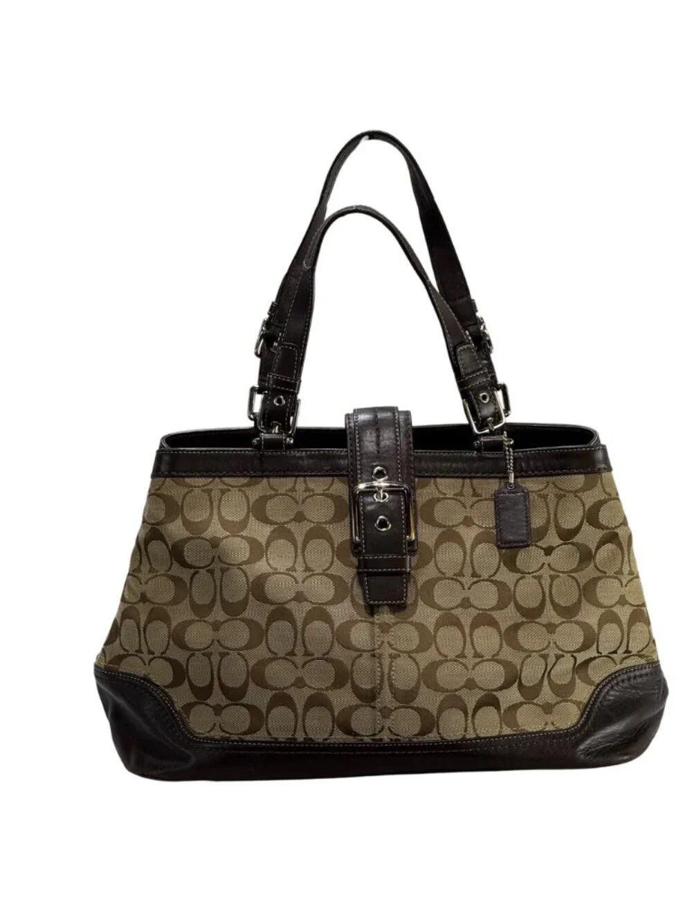 Coach Signature Women's Canvas & Leather Satchel Handbag Brown Dual Handles